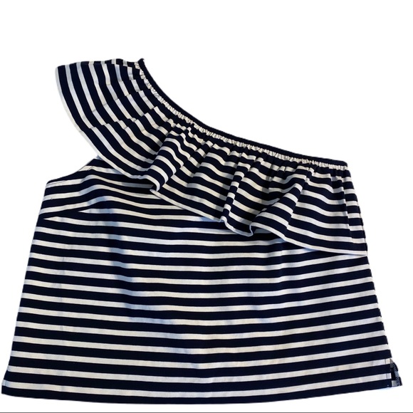 J. Crew Navy and White Striped One Shoulder Sleeveless Top - Picture 3 of 12